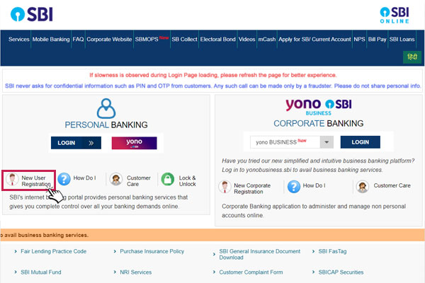 SBI New User registration and Activation