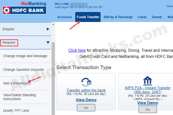 Hdfc online banking