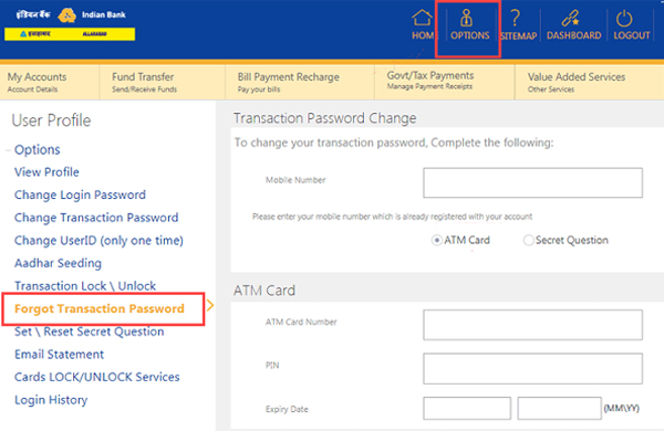 Select Forget Transaction Password