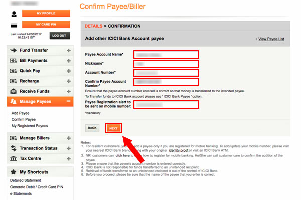 Beneficiary Account Number Example