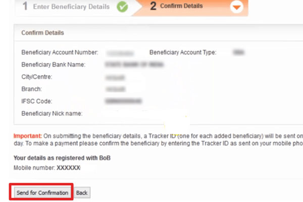 Click Confirmation details and send for confirmation
