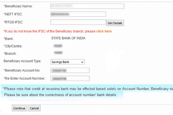 Fill Beneficiary details